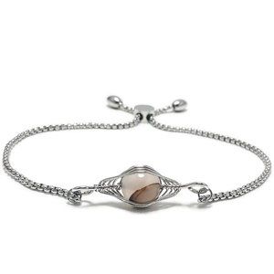 🎉NWT Full Circle Adjustable Slide Bead Box Chain Silver Agate Gemstone Bracelet